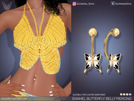 The Sims Resource - Enamel Butterfly Belly Piercing (left brow ring category) Sims 4 Cc Belly Pericing, Sims 4 Navel Piercing Cc, Sims 4 Piercings Belly, The Sims 4 Belly Button Piercing, The Sims 4 Belly Piercing, The Sims Resource Belly Piercing, Double Belly Piercing, Chokers For Kids, Cute Belly Rings