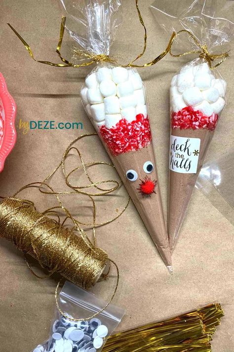 DIY Hot Chocolate Cones & Reindeers (4 Easy Steps) - byDeze Hot Chocolate Reindeer, Letters For Boyfriend, Hot Chocolate Cones, Stocking Stuffer Ideas For Men, Open When Letters For Boyfriend, Chocolate Reindeer, Reindeer Hot Chocolate, Cones Diy, Hockey Christmas