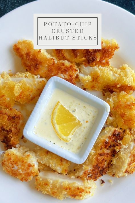 Enjoy these delightful potato chip-crusted halibut sticks, perfect as a crunchy appetizer. Fresh halibut pieces are coated with crushed potato chips and baked until golden. Serve these irresistibly crispy sticks with a tangy dip for an elevated twist on fish and chips. Simple, satisfying, and sure to impress. Crusted Halibut Recipes, Cajun Steak, Crusted Halibut, Lemon Garlic Aioli, Spot Prawns, Salmon Dip, Crushed Potatoes, Halibut Recipes, Lemon Aioli