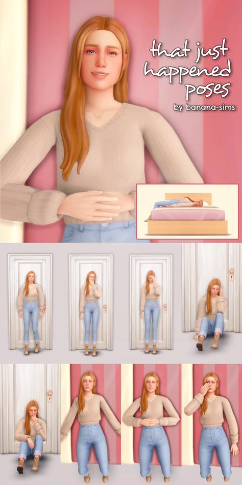 "That Just Happened” Pose Pack by Banana-Sims | banana-sims on Patreon Sims 4 Battle Poses, Sims 4 Reaction Poses, Sims 4 New Home Poses, Sims 4 Machinima Poses, Sims 4 Crush Poses, Sims 4 Break Up Pose, Sims 4 First Kiss Poses, Sims4 Poses, Thinking Pose