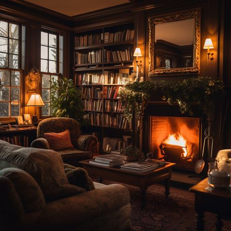 #Cozy Library Nook: A #warm, inviting #library room with a blazing #fireplace surrounded by #books and #comfortable #seating. #armchair #aiart #aiphoto #stockcake ⬇️ #Download and 📝 #Prompt 👉 https://stockcake.com/i/cozy-library-nook_91020_6045 Armchair By Fireplace, Record Player By Fireplace, Fireplace Office Ideas, Reading Corner With Fireplace, Fireplace Seating Area Cozy, Media Room Library, Cozy Library With Fireplace, Library With Fireplace Bookshelves, Snug Library Room