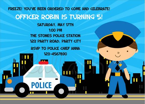 Children Birthday Invitation | Themed Party | Stickers | Baby Full Month | Singapore ♥ CallaChic Police Officer Party, Police Birthday Invitations, Police Invitation, Police Officer Birthday, Police Birthday Party, Police Birthday, Party Stickers, Boy Birthday Invitations, Childrens Birthday Party