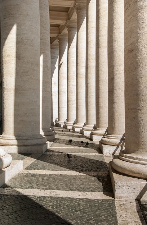 Rome, Columns, Vatican, John Dory Up Column Architecture, Architecture Columns, Grey Pavers, John Dory, Architectural Columns, Saint Peter Square, Cheapest Flights, Brown Brick, St Peters Basilica