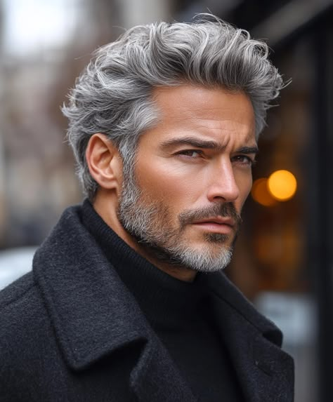 January Hair for men: Quiff Gray Hair Men, Gray Haircuts, Grey Hair Guys, Men Over 60, Short Pompadour, Natural Grey Hair, Older Men Haircuts, Sophisticated Men, Faces Male