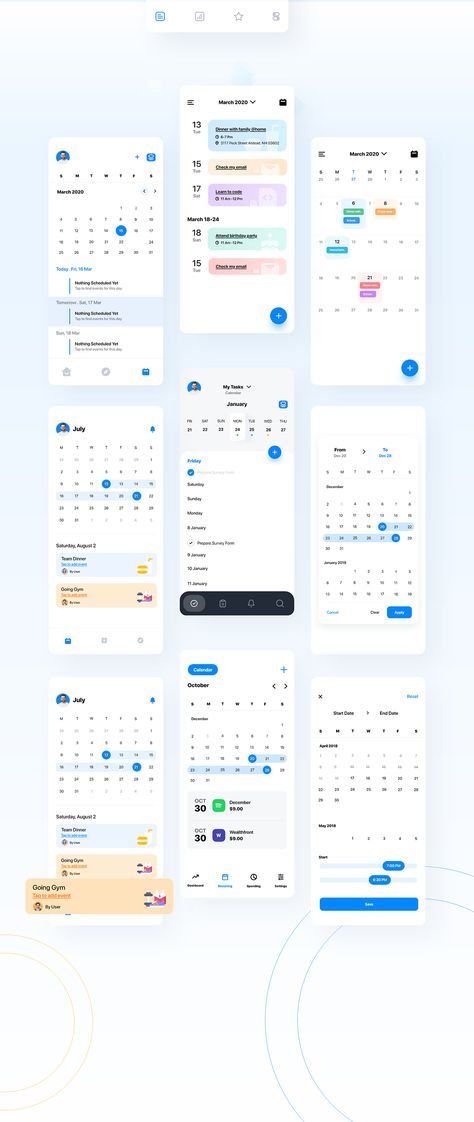 Calendars Ui Screens on Behance Calender Ui, Desain Ux, To Do App, Ui Ux 디자인, 달력 디자인, Web Design Mobile, Mobile App Design Inspiration, Calendar App, App Interface Design