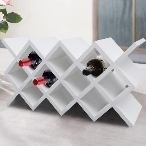 Wine Bottles Rack Wine Rack Countertop For 10 Bottles White Free Standing Wine Rack Tabletop Wooden Lattice Wine Rack, Free Standing Wine Rack, Wine Rack Countertop, Wine Bottle Shelf, Standing Wine Rack, Countertop Wine Rack, Bottle Organizer, Stackable Shelves, White Lattice