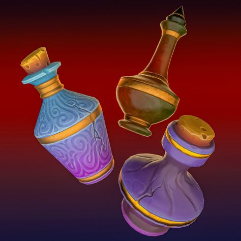 Hand Painted Bottles, Painted Bottles, 3d Assets, 3d Art, Hand Painted, Art