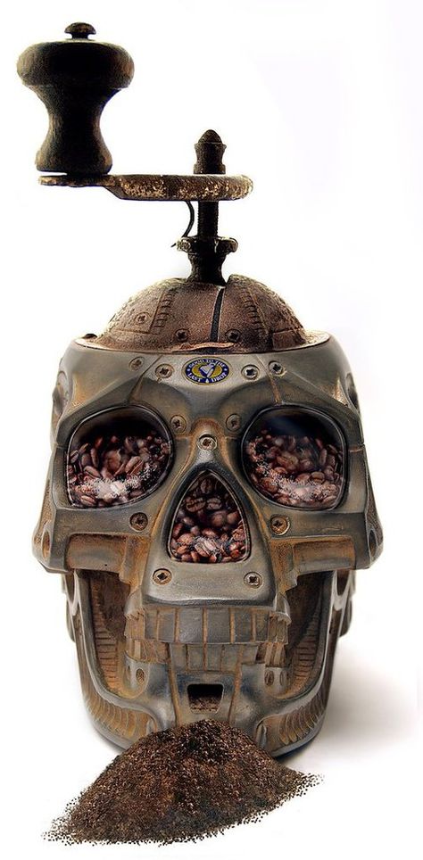 This is a sick coffee grinder Skull Coffee, Retro Cafe, Coffee Grinders, A Skull, Cool Ideas, The Skull, Album Design, Coffee Grinder, Coffee Cafe