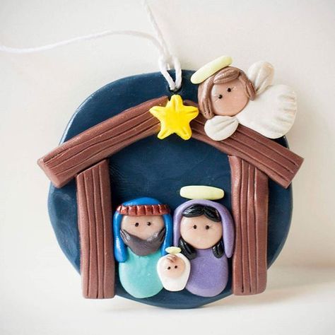 Megan Durocher Nativity Ornaments Diy, Clay Nativity Set, Clay Nativity, Sculpey Ideas, Crea Fimo, Clay Christmas Decorations, Nativity Sets, Clay Christmas, Polymer Clay Ornaments