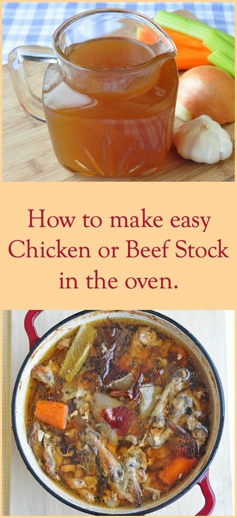 How to make chicken stock or beef stock in the oven. So Easy!- Rock Recipes Beef In The Oven, Make Chicken Stock, Chicken Stock Recipe, Stock Recipes, Rock Recipes, How To Cook Beef, Broth Recipes, Soup And Stew, Beef Stock