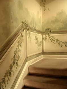 Stairway wall mural trompe l'oeil. www.gladkovstudios.com Tromp L'oeil Murals, Antique Paintings On Wall, Mural In House, Trompe L'oeil Painting, Trompe L'oeil Murals Ideas, Stair Wall Painting Ideas, Stair Wall Decorating Ideas, Wall Above Stairs, Staircase Wall Decor Ideas