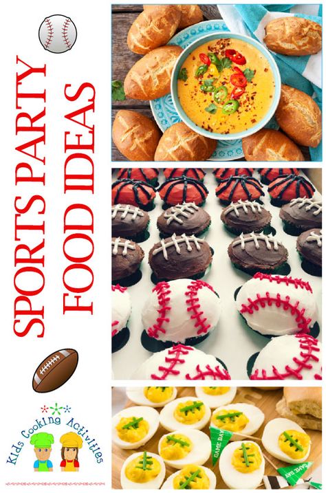 Sports Themed Birthday Party Food, Sports Food Party, Sports Themed Birthday Party Ideas Food, Sports Birthday Party Food, Sports Themed Snacks, Sports Theme Party Ideas, Sports Themed Party Food, Ball Party Theme, Recipes For Fun