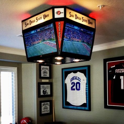 Diy Jumbotron, Mini Jumbotron, Aesthetic Game Room, Speakeasy Ideas, Basement Speakeasy, Sports Cave, Sports Bar Decor, Cave Design, Sports Pub