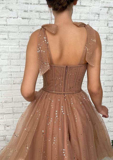 Tulle Prom Dress A Line, Midi Prom Dress, Teuta Matoshi, Bow Straps, Prom Inspo, Cast A Spell, Spaghetti Strap Prom Dress, Evening Party Gowns, Ribbon Belt