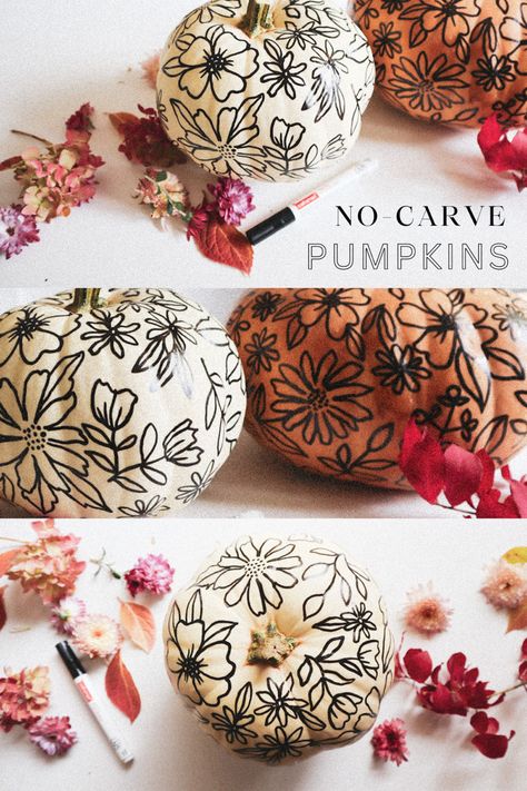 Easy diy painted pumpkins - watch thr tutorial here Paint Pen Pumpkin Decorating, Pumpkin Sharpie Decorating, Hand Painted Pumpkins Diy, Acrylic Painted Pumpkins, Draw On Pumpkins With Sharpie, Pumpkin Painting Tutorial, Floral Painted Pumpkins, Flower Painted Pumpkins, Sharpie Pumpkin Art