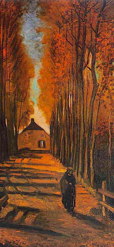 Avenue Of Poplars In Autumn, Autumn Painting Impressionism, Van Gogh Autumn, Painting Seasons, Post Impressionism Art, Autumn Core, Victorian Paintings, Watercolor Art Paintings, Famous Artwork