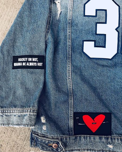 Jean Jacket Football Girlfriend, Hockey Jean Jacket, Embroidered Hockey Vest, Hockey Jacket, Nfl Jean Jacket, Hockey Wife, Up Shirt, Denim Button Up, Jean Jacket