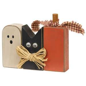 3/Set, Halloween Friends Chunky Sitters #36617 Halloween Wood Blocks Crafts, 2 X 4 Pumpkins, Wood Fall Crafts, Wood Fall Decorations, Scrap Wood Ideas, Picket Fence Crafts, Cat And Ghost, Halloween Mirror, 2x4 Wood Projects