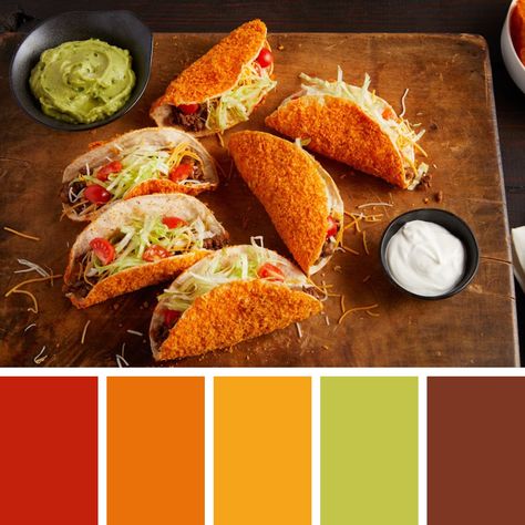 Blog Color Palette, Taco Shell, Nacho Chips, Mexican Street Food, Colour Pallets, Paint Your House, Food Inspired, Color Schemes Colour Palettes, Taco Stuffed Shells