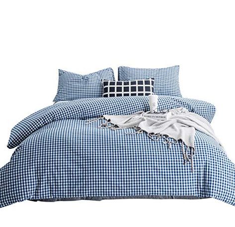 SUSYBAO 3 Pieces Duvet Cover Set 100 Natural Washed Cotton Queen Size 1 Duvet Cover 2 Pillowcases Luxury Quality Ultra Soft Comfortable Breathable Durable Blue Gingham Plaid Bedding with Zipper Ties >>> Learn more by visiting the image link. (This is an affiliate link) Bed Png, Gingham Duvet Cover, Gingham Bedding, Plaid Duvet Cover, Farmhouse Bedding Sets, Geometric Duvet Cover, Plaid Bedding, Blue Bed, Blue Grid