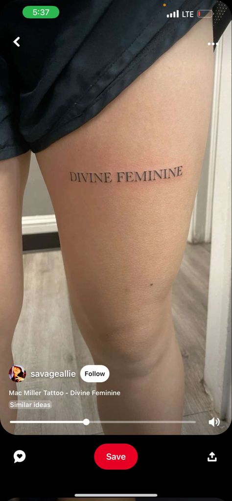 Divine Feminine Tattoo Placement, Devine Feminine Tattoo Mac Miller, Devine Feminine Tattoos, Devine Feminine Art Tattoo, Feminin Tattoos, Divine Feminine Tattoo, Feminine Thigh Tattoos, Mac Miller Tattoos, Minimal Tattoos