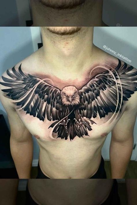 Eagle Tattoo For Chest, Eagle Tattoo Men Chest Piece, Name Chest Tattoos For Men, Chest Tattoo Eagle, Eagle Chest Tattoo Men, Skull Chest Tattoo Men, Eagle Tattoo Chest, Chest Tattoo Man, Full Chest Tattoo Men