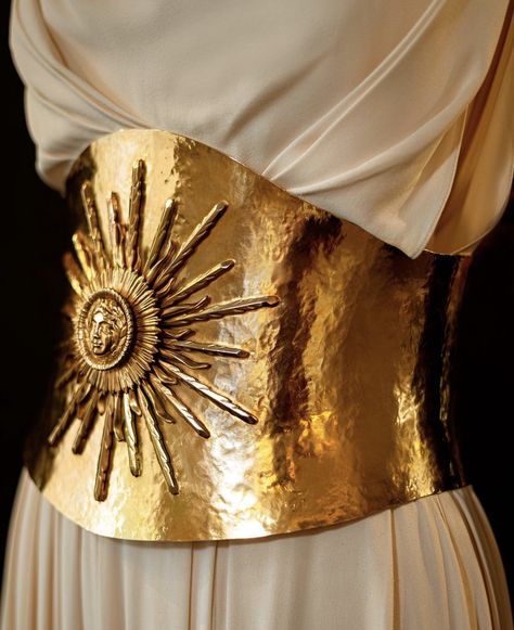 Sun Ornament, Krikor Jabotian, Empire Romain, Royal Style, A Goddess, Greek Myths, Metal Belt, Draped Dress, Dresses To Wear To A Wedding