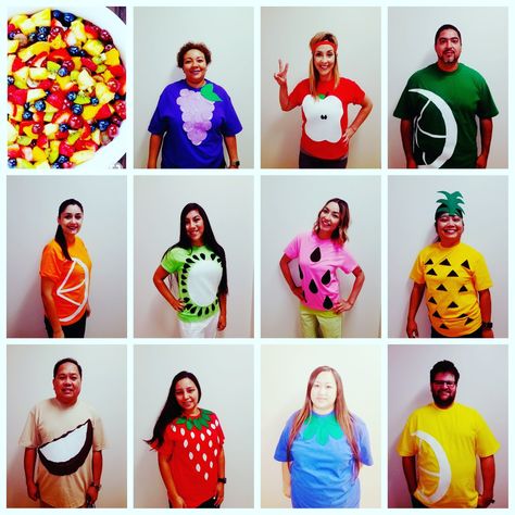 Fruits Costume Diy, Diy Fruit Costume, Work Halloween Costumes, Fruit Costumes, Halloween Costumes For Work, Group Costumes, Group Halloween Costumes, Costume Diy, Diy Costumes