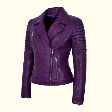 Purple Leather Jacket, Celebrities Leather Jacket, Lambskin Leather Jacket, Casual Styles, Real Leather Jacket, Motorcycle Style, Genuine Leather Jackets, Purple Leather, Leather Motorcycle Jacket