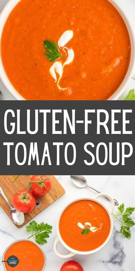 Tomato Soup Gluten Free, Gluten Dairy Free Tomato Soup, Homemade Tomato Soup Gluten Free, Gf Tomato Soup, Homemade Tomato Soup Dairy Free, Gluten Free Tomato Basil Soup, Gluten Free Tomato Bisque Soup, Gluten Free Dairy Free Soup Recipes, Tomato Soup Dairy Free