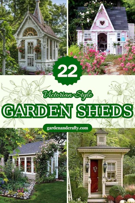 22 Victorian-Style Garden Sheds to Transform Your Outdoor Space Unique Garden Sheds, Victorian Garden Shed, Victorian Shed, Victorian She Shed, Garden Shed Exterior Ideas, Victorian Backyard, Potting Sheds Exterior, Tiny Cottage Garden, Garden Building Ideas