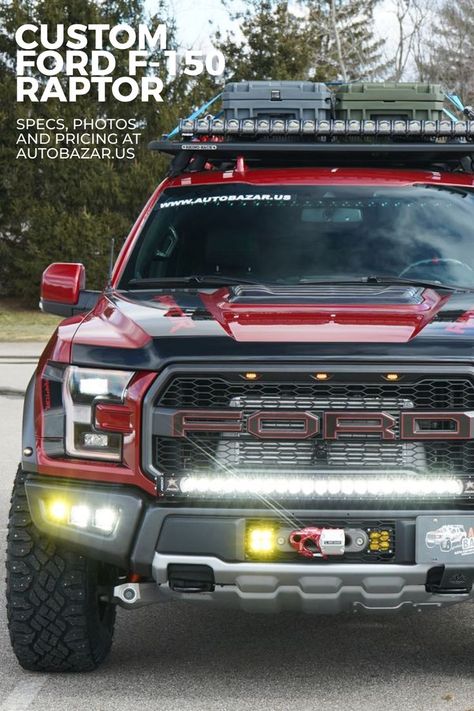 Here's the custom built 2020 Ford Raptor for overlanding. Lots of lighting upgrades, truck bed accessories and platform on top, don't forget the winch. Check out all accessories used, photos and pricing on autobazar website. #fordraptor #fordf150 #fordoffroad Ford F150 Overland Build, Overland Raptor, Ford F150 Overland, Ford Raptor Custom, 2013 Ford Raptor, Ford Raptor Accessories, Leer Truck Caps, Ford Off Road, Ford Raptor Svt