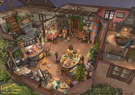 Fantasy Inn, Feng Zhu Design, Interior Concept Art, Feng Zhu, House Flippers, Isometric Art, Scenery Background, Aesthetic Shop, Kitchen Concepts