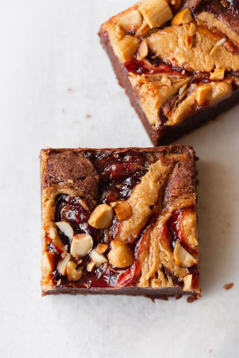 Pbj Dessert, Pb And J Blondies, Peanut Butter And Jelly Cookie Bars, Peanut Butter And Jelly Brownies, Peanut Butter Swirl Brownies Box Recipes, Peanut Butter Jelly Recipes, Making Peanut Butter, Fudgy Brownie Recipe, Mint Brownies