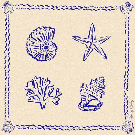 agathe marty on Instagram: "sea stuff 🌊 ~ available for licensing as repetitive pattern or placement print 💙" Sea Print Pattern, Agathe Marty, Starfish Illustration, Sea Illustrations, Sea Stuff, Sea Drawing, Repetitive Pattern, La Tattoo, Sea Pattern