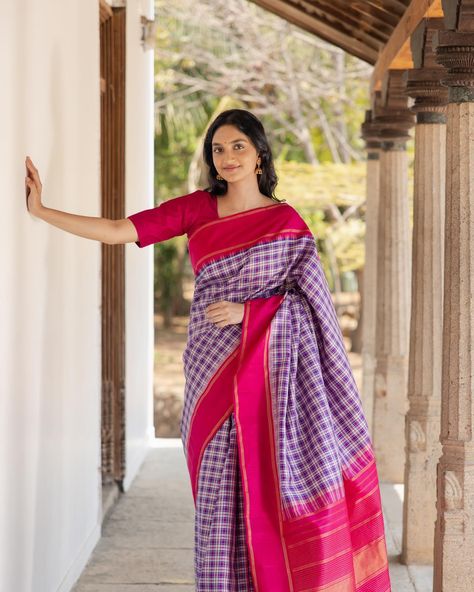 கட்டம் Tulsi Weaves is where tradition meets modernity in a tale of timeless elegance. Explore the evolution of checkered patterns from ancient origins to contemporary Kanjivarams. This handwoven Kanchipuram silk saree with a purple bodi border has a multicolored check on the body. [Checks, Madras Checks, Tulsi Weaves, silk saree, saree, silk, handloom saree, handloom, designer, designer wear, Kanchipuram Silk Saree, kanjeevaram silk saree, handloom Silk Sarees, saree love, traditional,... Madras Checks, Kanjeevaram Silk Saree, Saree Silk, Saree Handloom, Ancient Origins, Kanchipuram Silk Saree, Handloom Saree, Checkered Pattern, Designer Wear