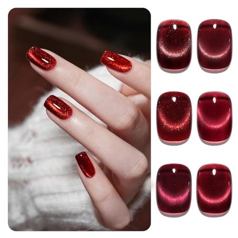 Limited-time deal: GAOY Jelly Red Glitter Cat Eye Gel Nail Polish Set with Magnet 6 Types of Holographic Cat Eye for Christmas Nails, Salon Gel Manicure and Nail Art DIY at Home Red Glitter Nail Polish, Luxury Nail Polish, Trending Nail Polish Colors, Glitter Cat Eye, Gel Nail Set, Red Nails Glitter, Gel Manicures, Nail Polish Kit, Cat Eye Gel Polish