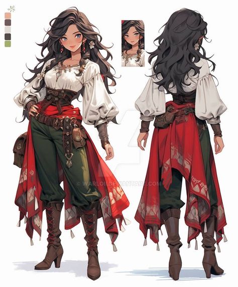 Medival Outfits Women, Steampunk Character, Anime Pirate, Pirate Outfit, Pirate Art, Fest Outfits, Female Drawing, Female Character Concept, Clothing Design Sketches