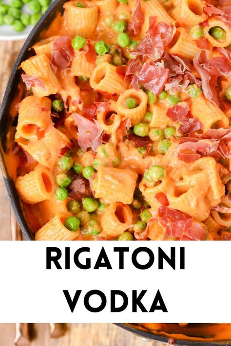 Vodka Pasta With Prosciutto, Vodka Sauce With Prosciutto, Peas And Carrots Recipe, Vodka Sauce Pasta, Vodka Sauce Recipe, Prosciutto Pasta, Rigatoni Recipes, Prosciutto Recipes, Creamy Pasta Sauce