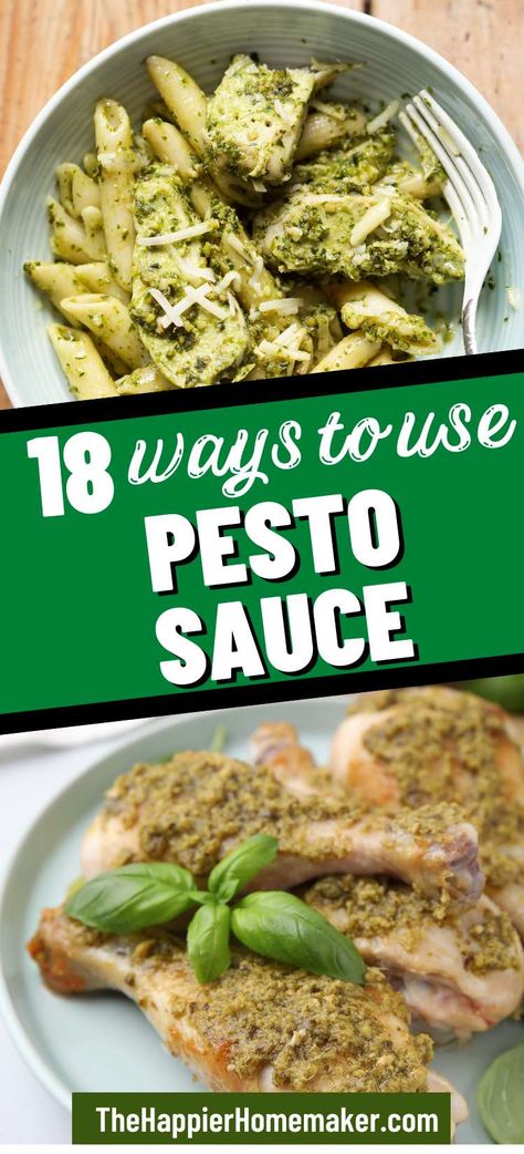 Wondering what to eat with pesto? This versatile Italian herb sauce can be used in so many delicious ways! Quick Pesto Sauce, Pesto Sauce Recipe Easy, Things To Put Pesto On, Spinach Ravioli With Pesto Sauce, Things To Do With Pesto Sauce, Pesto Meal Recipe, Recipes For Pesto, What To Make With Basil Pesto, Recipes With Basil Pesto Sauce