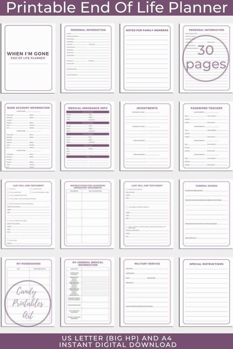 End of life checklist, Printable Final Wishes Planner, Just in Case | Printable Planner by Alan Wilkinson | #planner #design #editable #canva #custom Final Wishes Planner Free, When I Die Planner, Living Will Template Free Printable, Life Binder Categories, Important Documents Binder, Final Wishes Planner, Life Binder Printables, Living Will Template, Life Checklist