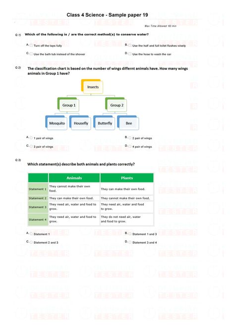 Class 4 NSO Science Olympiad sample paper - Worksheet 3 Hot Questions, Previous Year Question Paper, Higher Order Thinking, Sample Paper, Mock Test, Question Paper, Water Conservation, Previous Year, Study Materials