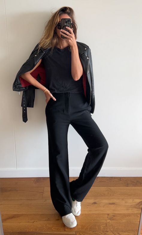 4 Ways To Wear / Black Trousers — ANGIE SMITH / STYLE Black Trousers And Trainers Outfit, Black Trousers With Sneakers, Angie Smith Style, Styling Black Trousers Women, Black Trousers Casual Outfit, Black Trousers Outfit Casual Sneakers, How To Style Black Trousers, Black Trousers Outfit Casual, Black Trouser Outfit