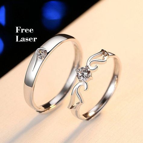 Unique Promise Rings For Him And Her, Couple Promise Rings Matching Set Stainless Steel, Couple Rings With Names Engraved, Couple Rings Platinum Engagement Unique, Promise Ring Sets Couple, Couple Ring Design Silver, Promise Rings For Couples Matching Set, Cute Promise Rings For Couples, Couples Ring Set Unique