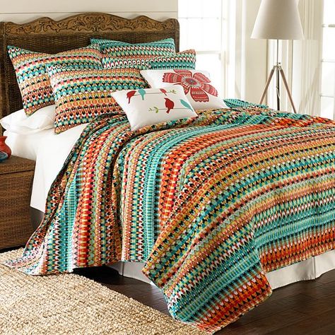 Bed Quilts, Bohemian Quilt, King Quilt Sets, Cotton Quilt Set, Striped Quilt, Ideas Hogar, Bed Sets, Twin Quilt, Personalized Bedding