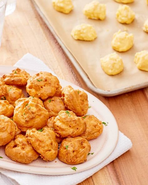 How To Freeze French Cheese Puffs | Kitchn Gougeres Recipe, Thanksgiving Appetizers Easy, Fancy Appetizers, French Cheese, Cheese Puffs, Thanksgiving Appetizers, Family Cooking, Baking And Pastry, Appetizer Dips