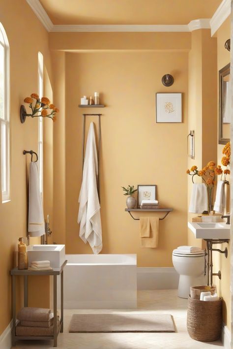 Dive into the golden bliss of Soft Marigold Serenade (BM 2158-60) as we explore daily interior designer's rituals to elevate your bathroom decor. Discover radiant inspiration! #Ad #homedecor #homedesign #bathroom #Painthome interiorarchitecture best Wall Colors for Bathroom Colors
Bright Room Colors
best colors combinations bathroom
bathroom Remodeling
Modern Paint Colors
2024 Bright Colors Bathroom, Pale Orange Bathroom, Color Combinations For Bathrooms, Gold Bathroom Walls, Yellow Wall Bathroom, Golden Yellow Bathroom, Light Orange Walls, Caramel Bathroom, Light Orange Paint Colors