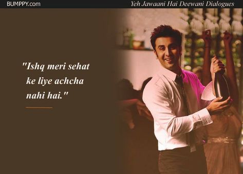 Famous Movie Dialogues, Yjhd Quotes, Reality Check Quotes, Romantic Dialogues, Bollywood Love Quotes, Filmy Quotes, Famous Dialogues, Dear Diary Quotes, Movie Dialogues