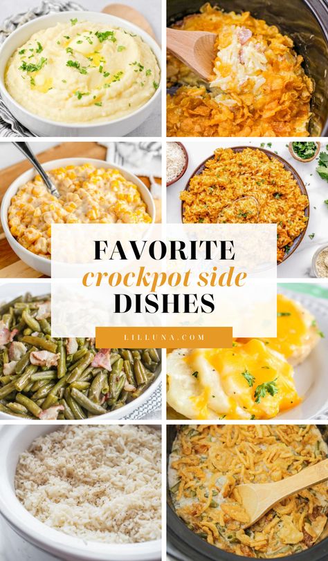 These set-it-and-forget-it crockpot side dishes won't heat the kitchen and can be made the morning of for a less stressful evening. #crockpot #slowcooker #crockpotsidedishes #sidedishes Easy Thanksgiving Crockpot Sides, Slowcooker Thanksgiving Recipes, Croc Pot Thanksgiving Sides, Crockpot Side Dishes For Christmas, Easy Crockpot Side Dishes For A Crowd, Thanksgiving Sides In Crockpot, Crock Pot Sides For Thanksgiving, Thanksgiving Slow Cooker Side Dishes, Easy Thanksgiving Recipes Crockpot