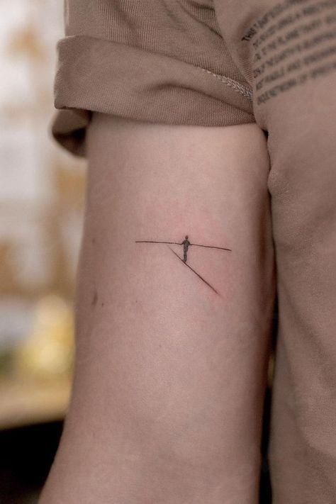 Men’s Dainty Tattoos, Minimalistic Tatoos Men, Minimal Tattoo Forearm, Balance Beam Tattoo, Tattoo Designs Men Minimalist, Men Minimal Tattoo, Balancing Tattoo, Tattoos About Balance, Minimal Tattoo Designs Men